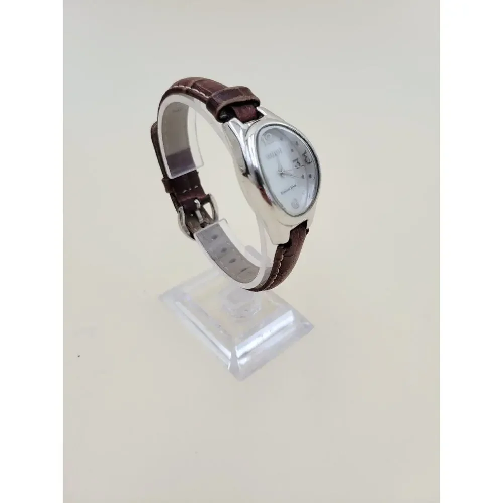 Ecclissi 22650 Women's Sterling Silver Watch Mother of Pearl Dial Brown Leather